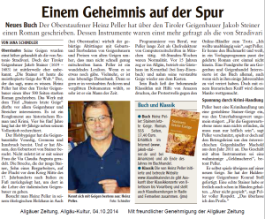 Rezension in der Allgäuer Zeitung vom 04.10.2014